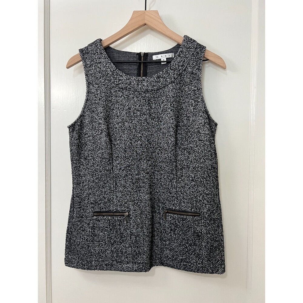 CAbi Black and White Sleeveless Blouse